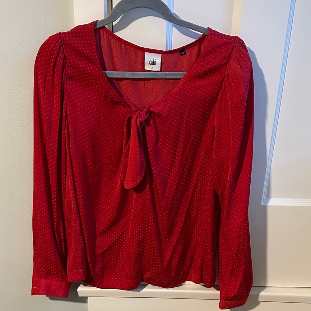CAbi Vibrant Red Blouse with Tie Front